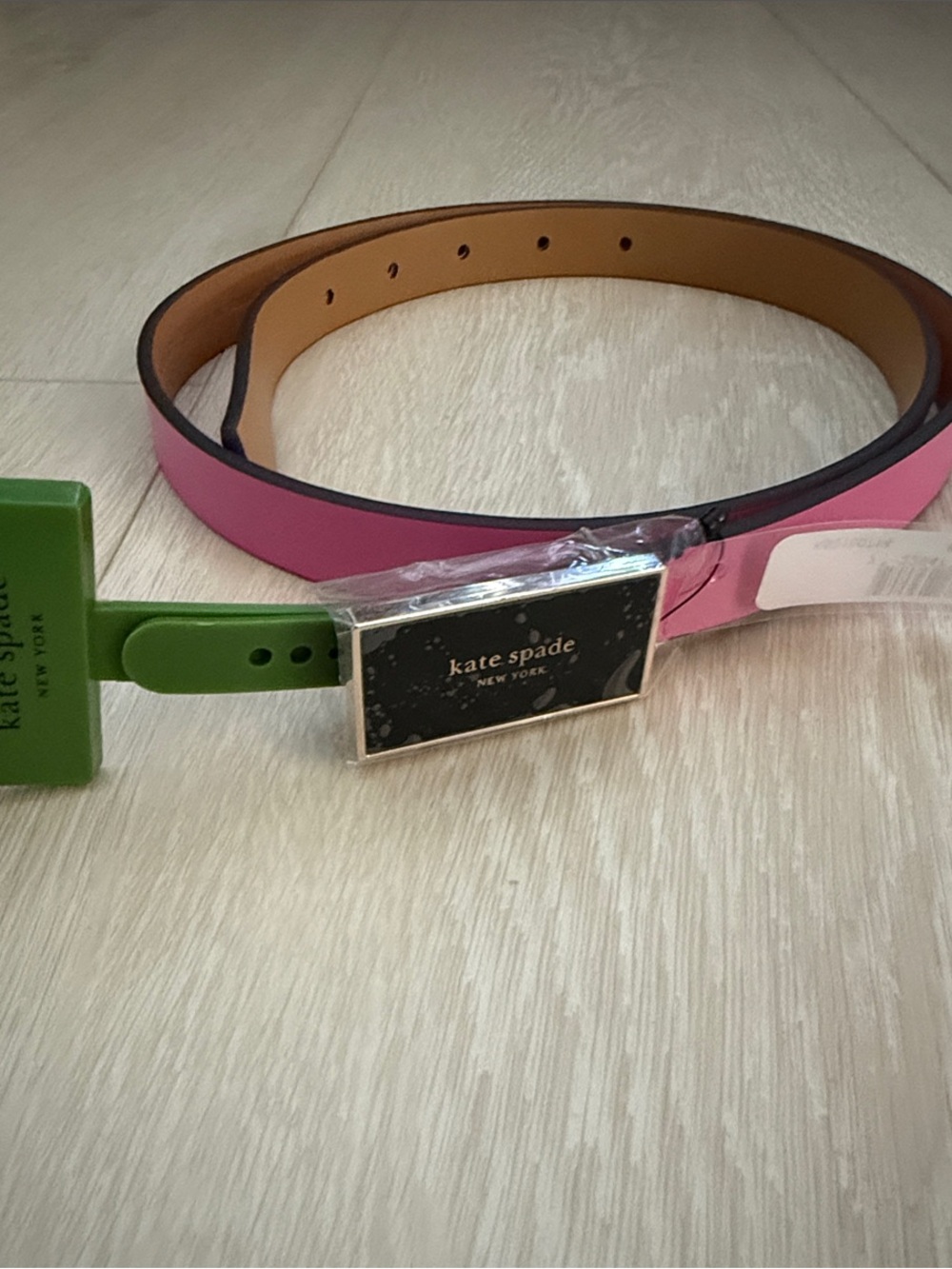 kate spade Pink Leather Belt with Gold-Tone Logo Buckle